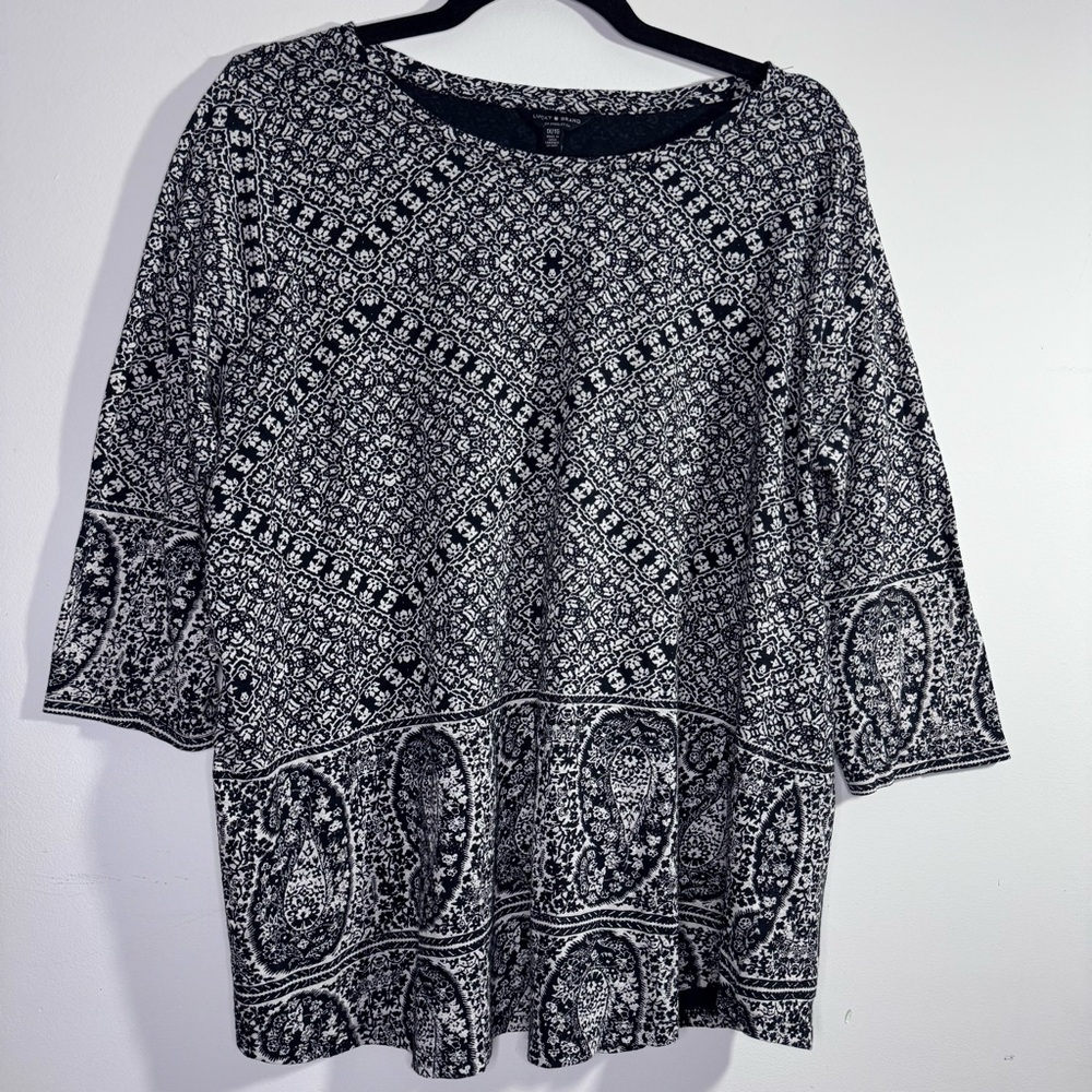 Lucky Brand Black White Paisley Boho Peasant Top Plus Size 1X